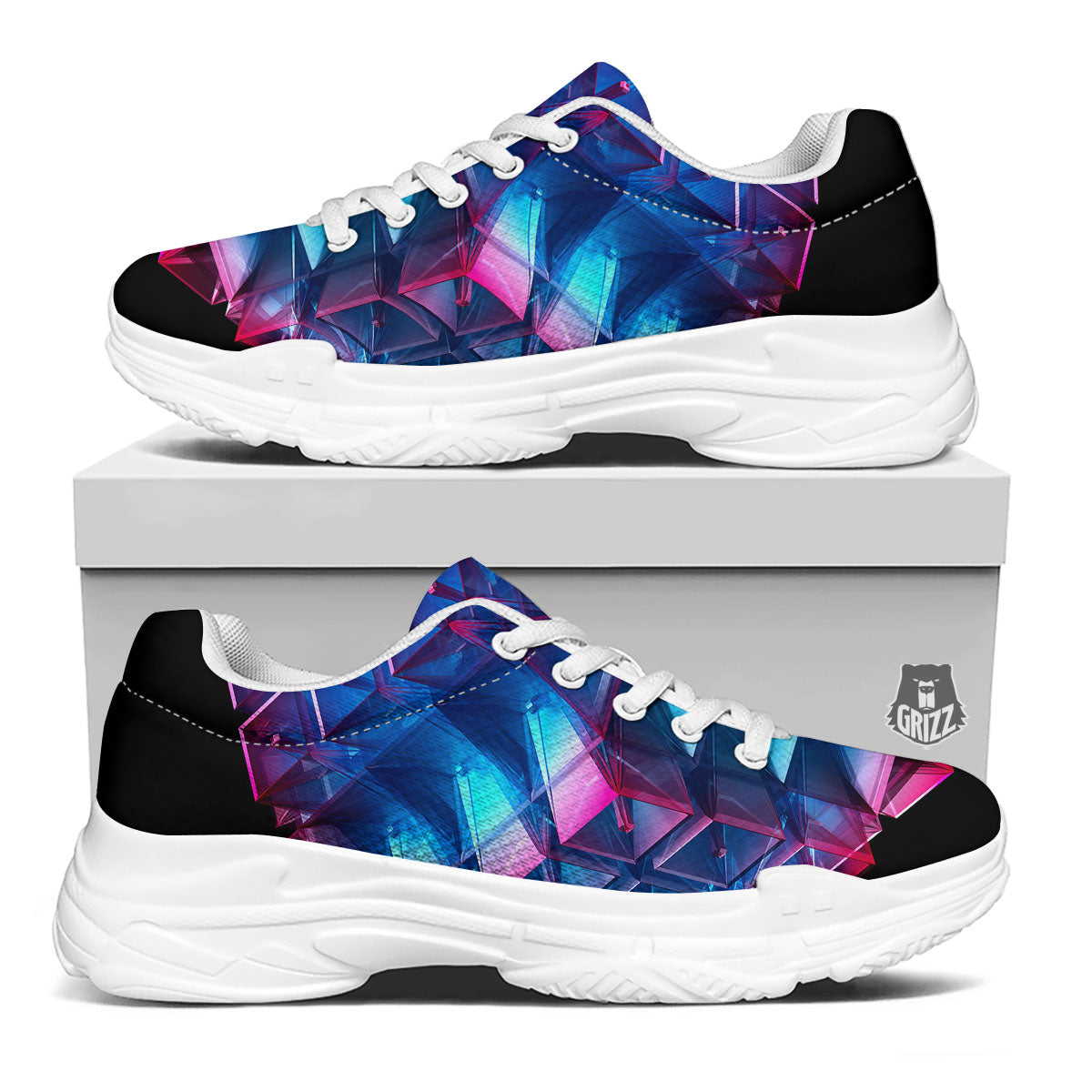 Kaleidoscope Blue And Purple Print White Chunky Shoes-grizzshop