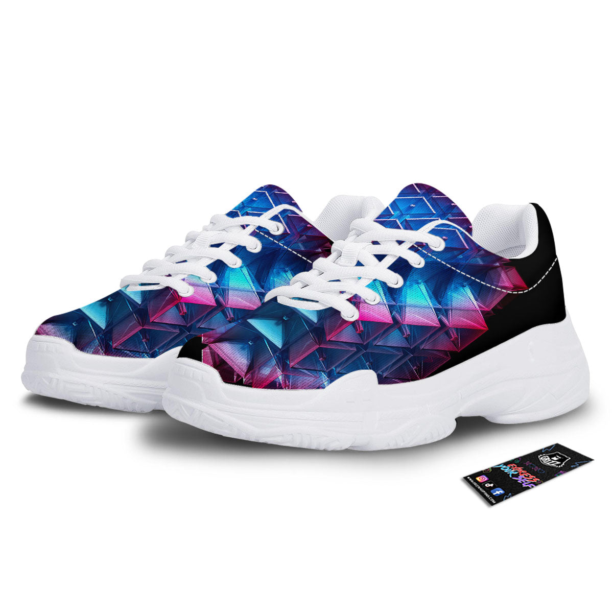 Kaleidoscope Blue And Purple Print White Chunky Shoes-grizzshop