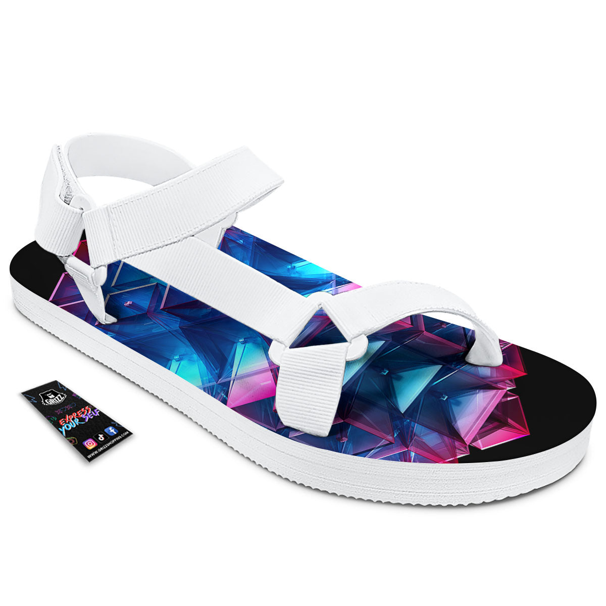 Kaleidoscope Blue And Purple Print White Open Toe Sandals-grizzshop