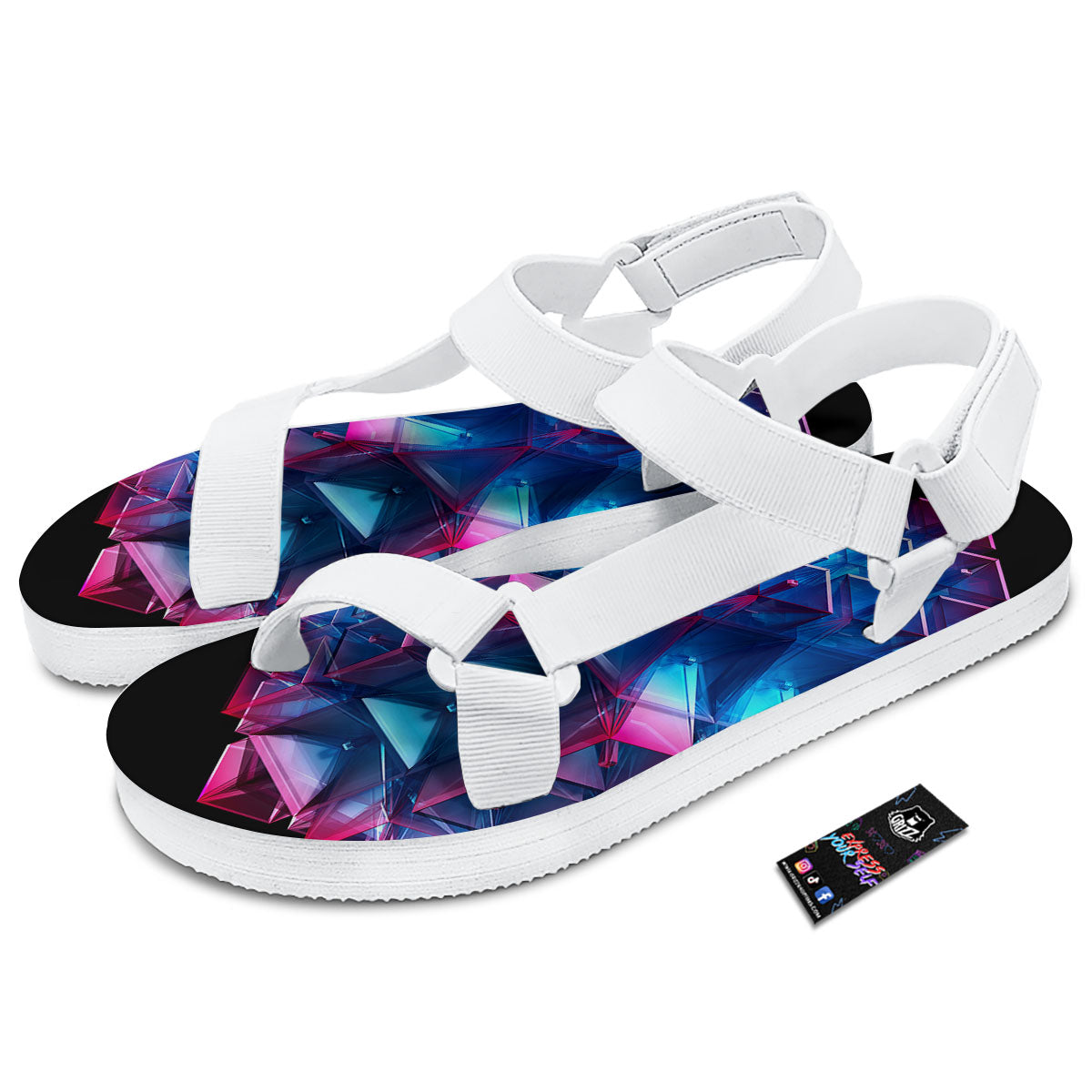 Kaleidoscope Blue And Purple Print White Open Toe Sandals-grizzshop