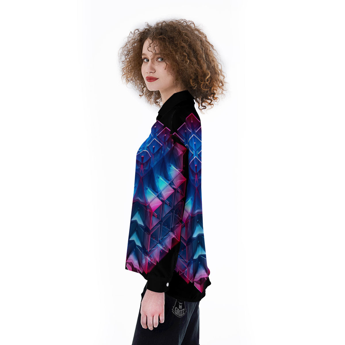 Kaleidoscope Blue And Purple Print Women's Long Sleeve Shirts-grizzshop
