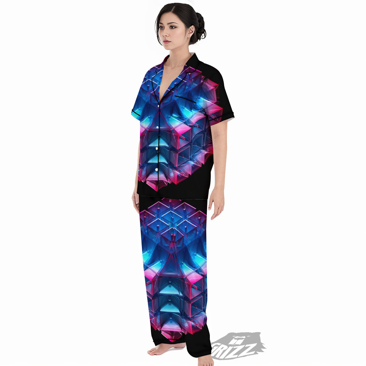 Kaleidoscope Blue And Purple Print Women's Pajamas Set-grizzshop