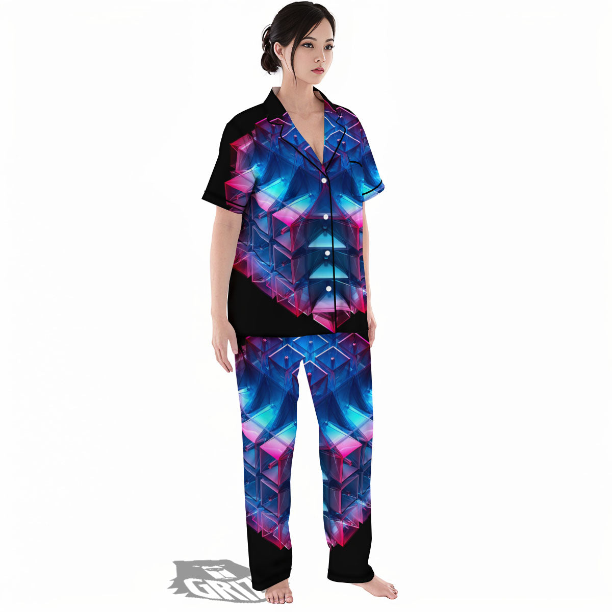 Kaleidoscope Blue And Purple Print Women's Pajamas Set-grizzshop