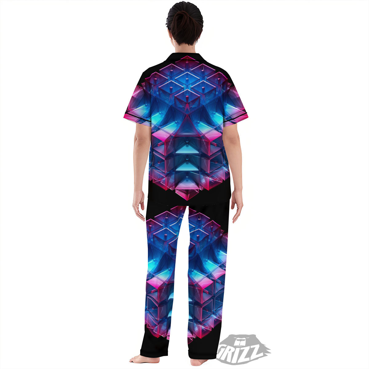 Kaleidoscope Blue And Purple Print Women's Pajamas Set-grizzshop