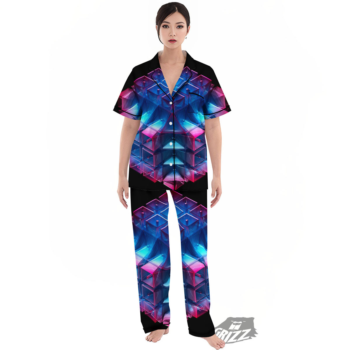 Kaleidoscope Blue And Purple Print Women's Pajamas Set-grizzshop