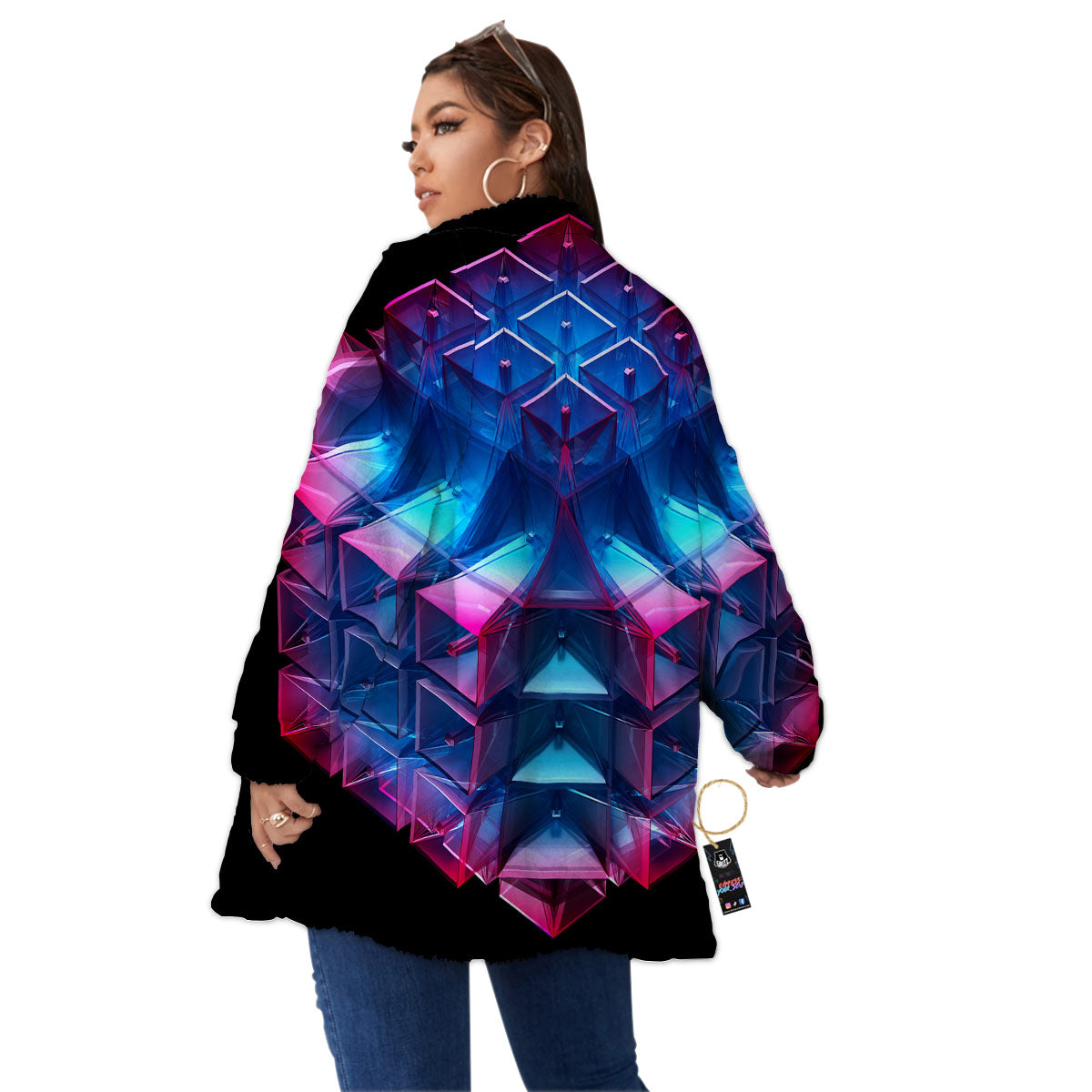 Kaleidoscope Blue And Purple Print Women's Sherpa Jacket-grizzshop