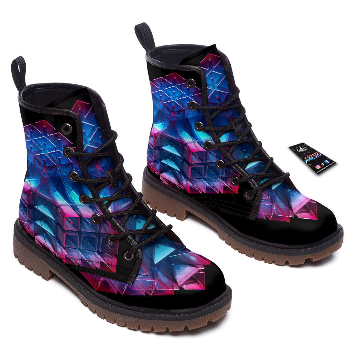 Kaleidoscope Blue And Purple Print Work Boots-grizzshop