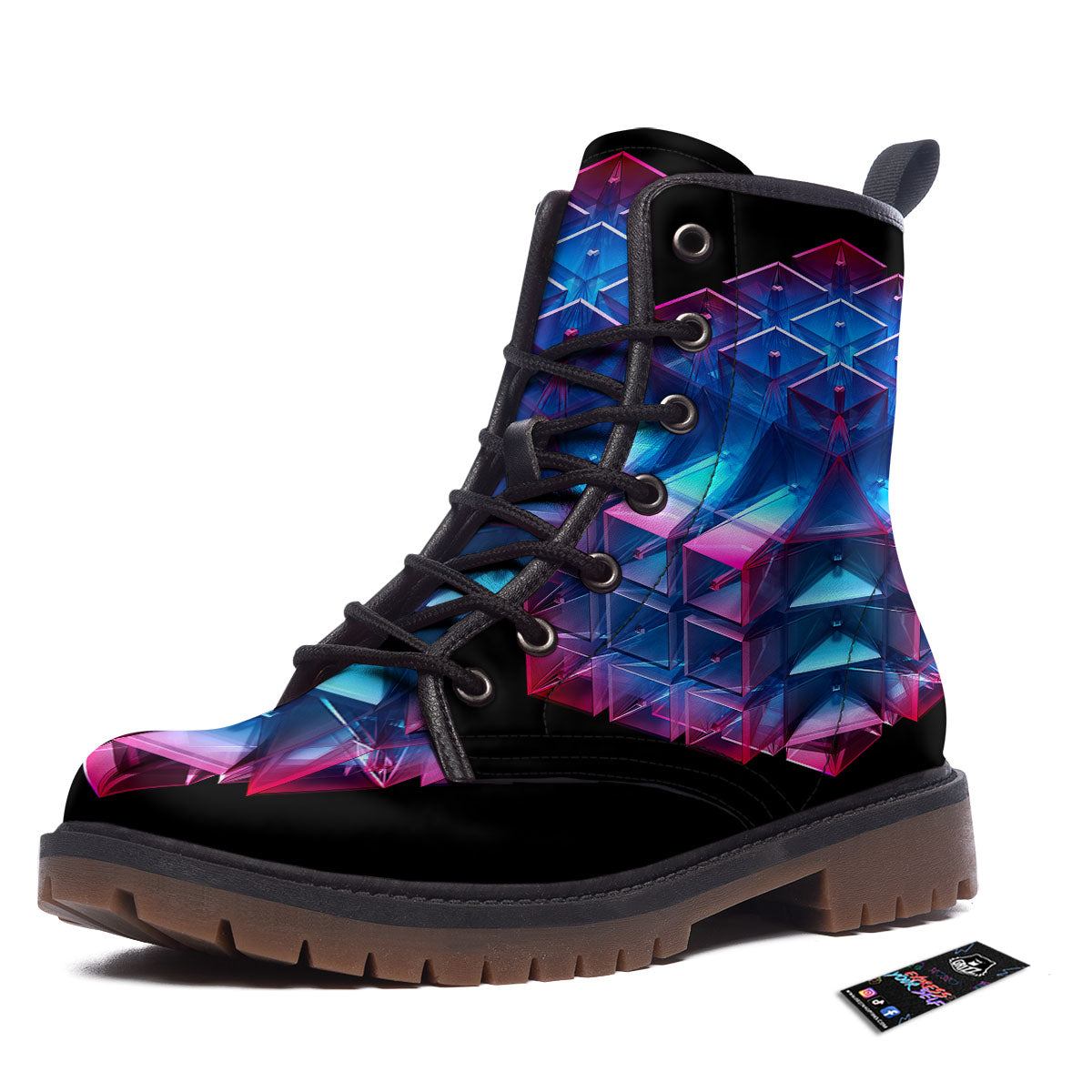 Kaleidoscope Blue And Purple Print Work Boots-grizzshop