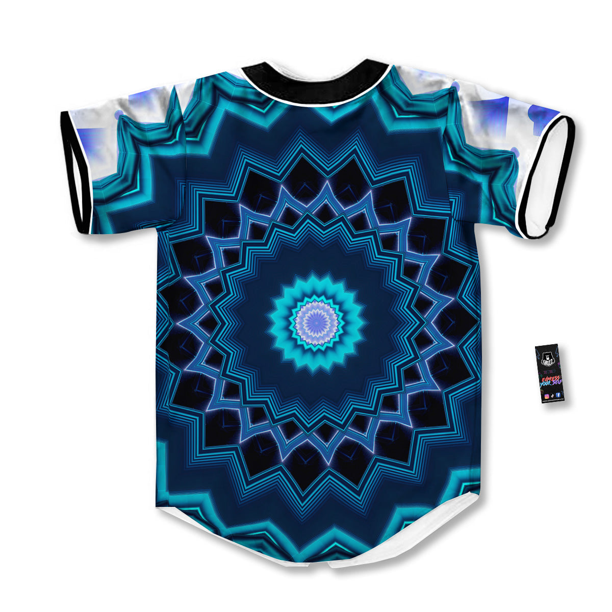 Kaleidoscope Blue Crystal Print Baseball Jersey-grizzshop