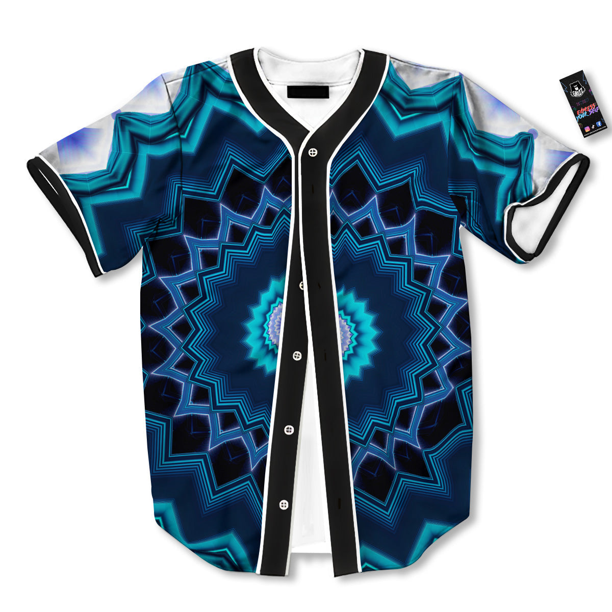 Kaleidoscope Blue Crystal Print Baseball Jersey-grizzshop