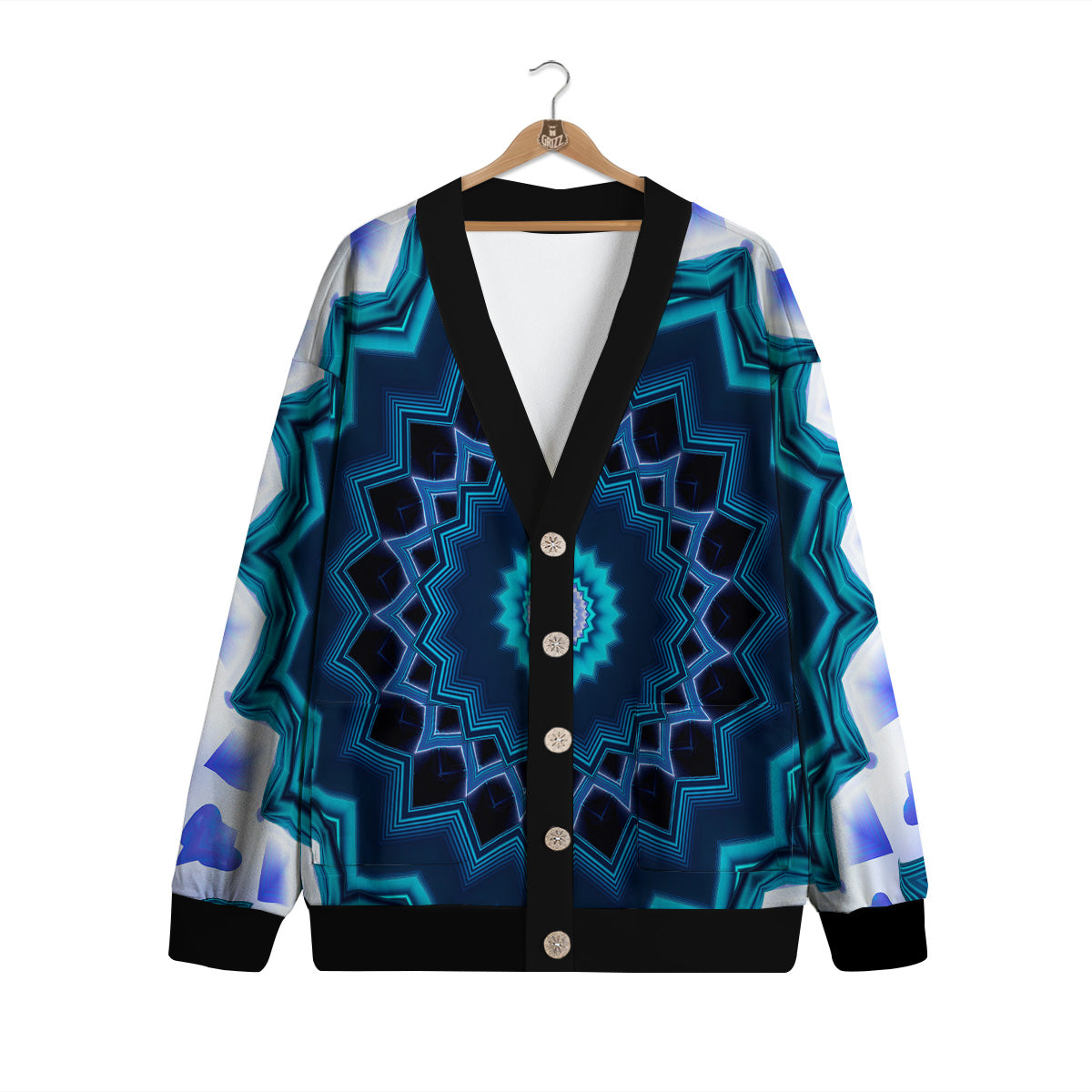 Kaleidoscope Blue Crystal Print Cardigan-grizzshop