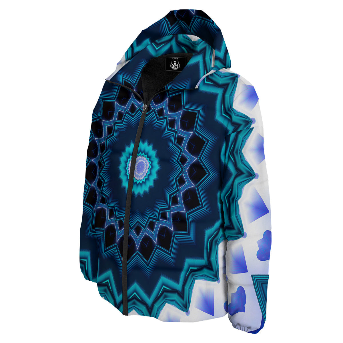 Kaleidoscope Blue Crystal Print Down Jacket-grizzshop