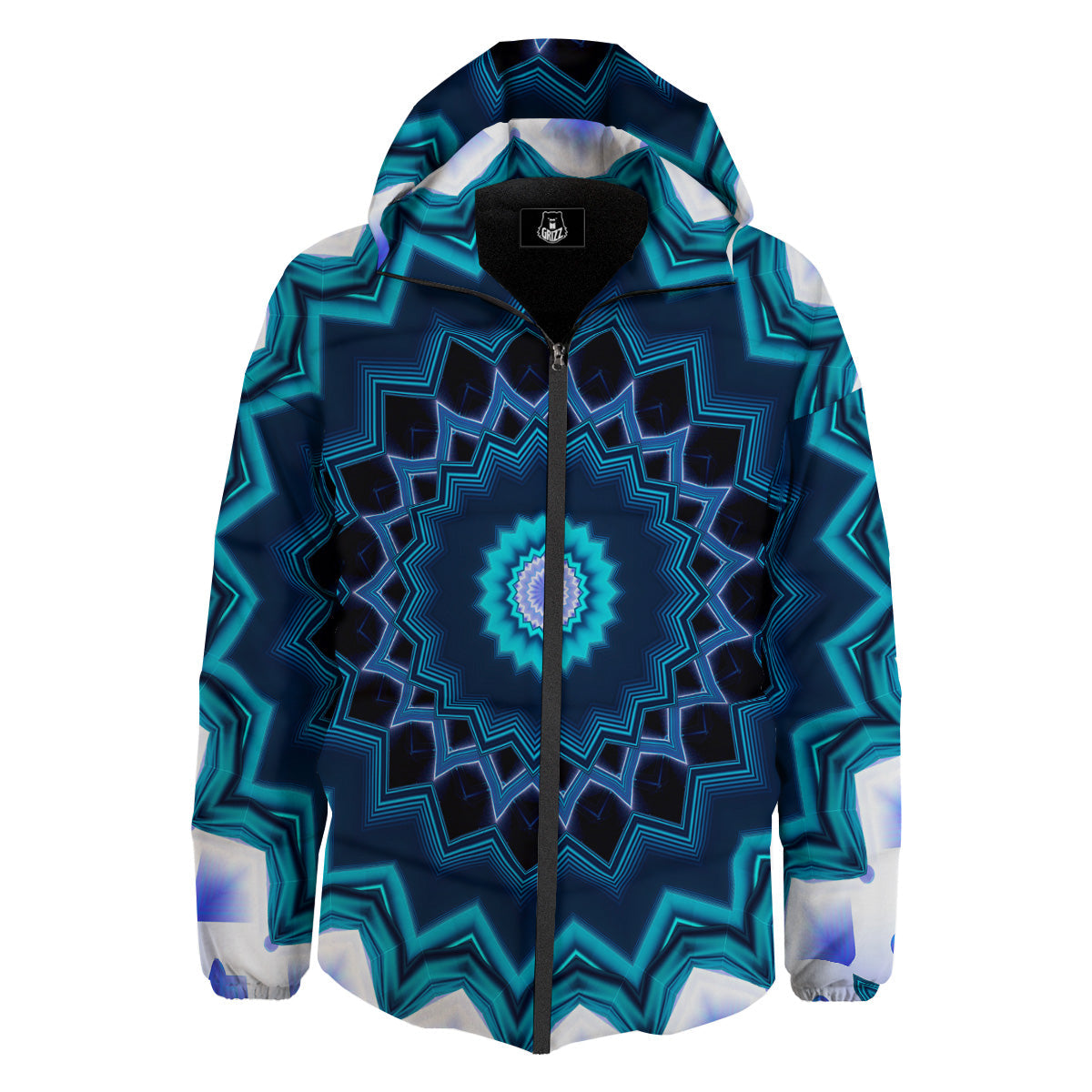 Kaleidoscope Blue Crystal Print Down Jacket-grizzshop