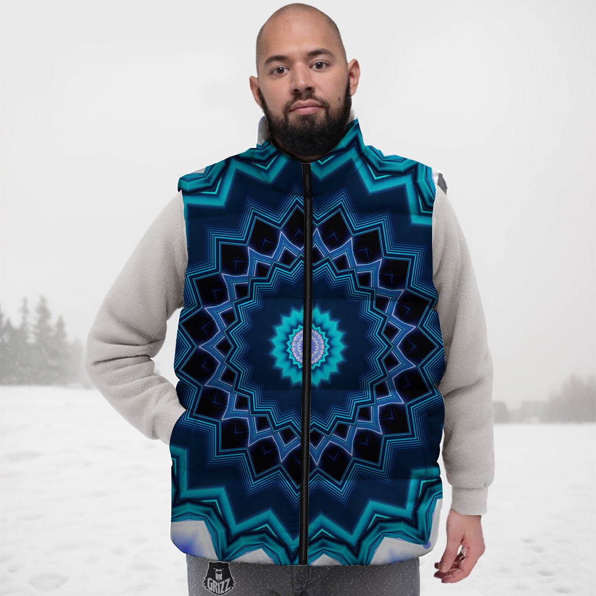 Kaleidoscope Blue Crystal Print Down Vest