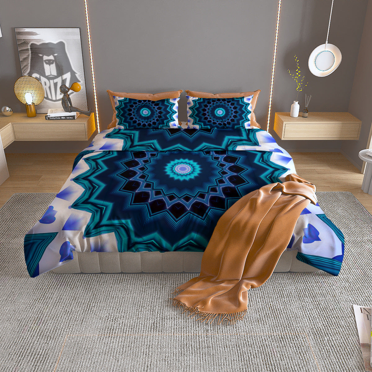 Hop Cone Green Print Pattern Duvet Cover Bedding Set