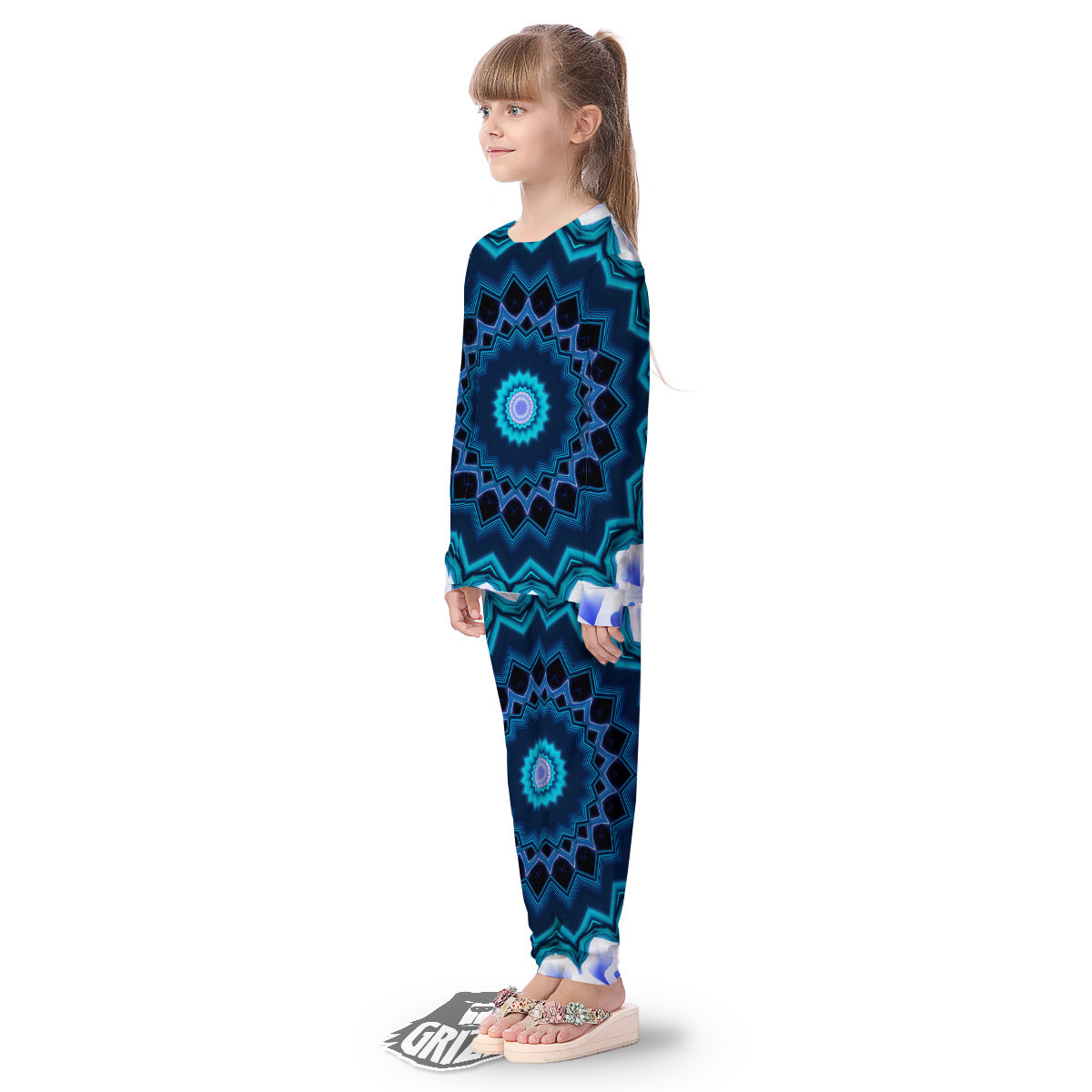 Kaleidoscope Blue Crystal Print Kid's Pajamas-grizzshop