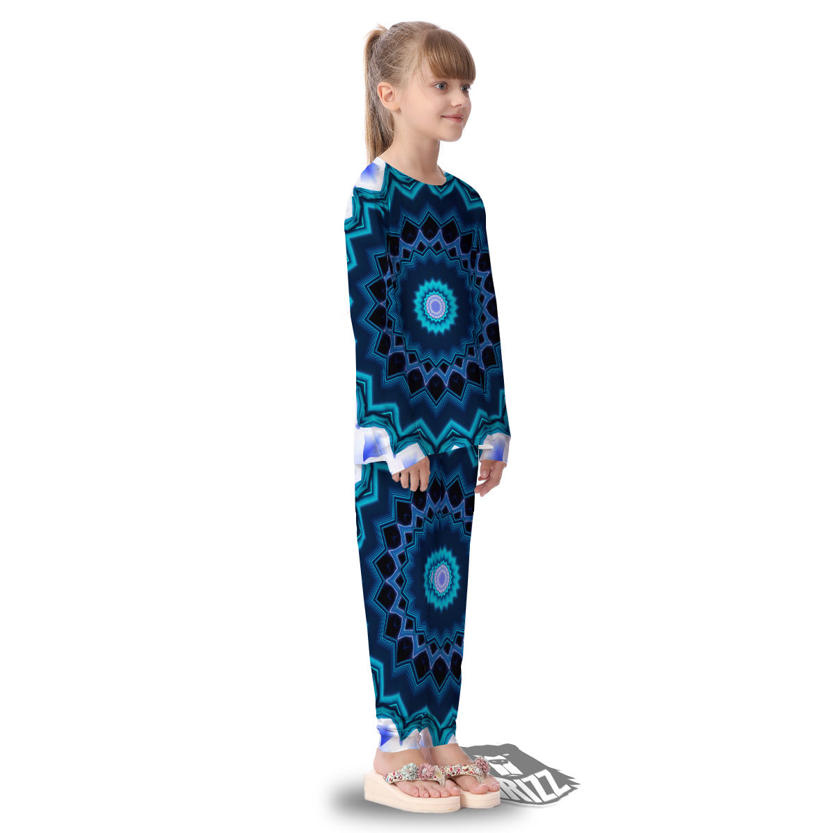 Kaleidoscope Blue Crystal Print Kid's Pajamas-grizzshop