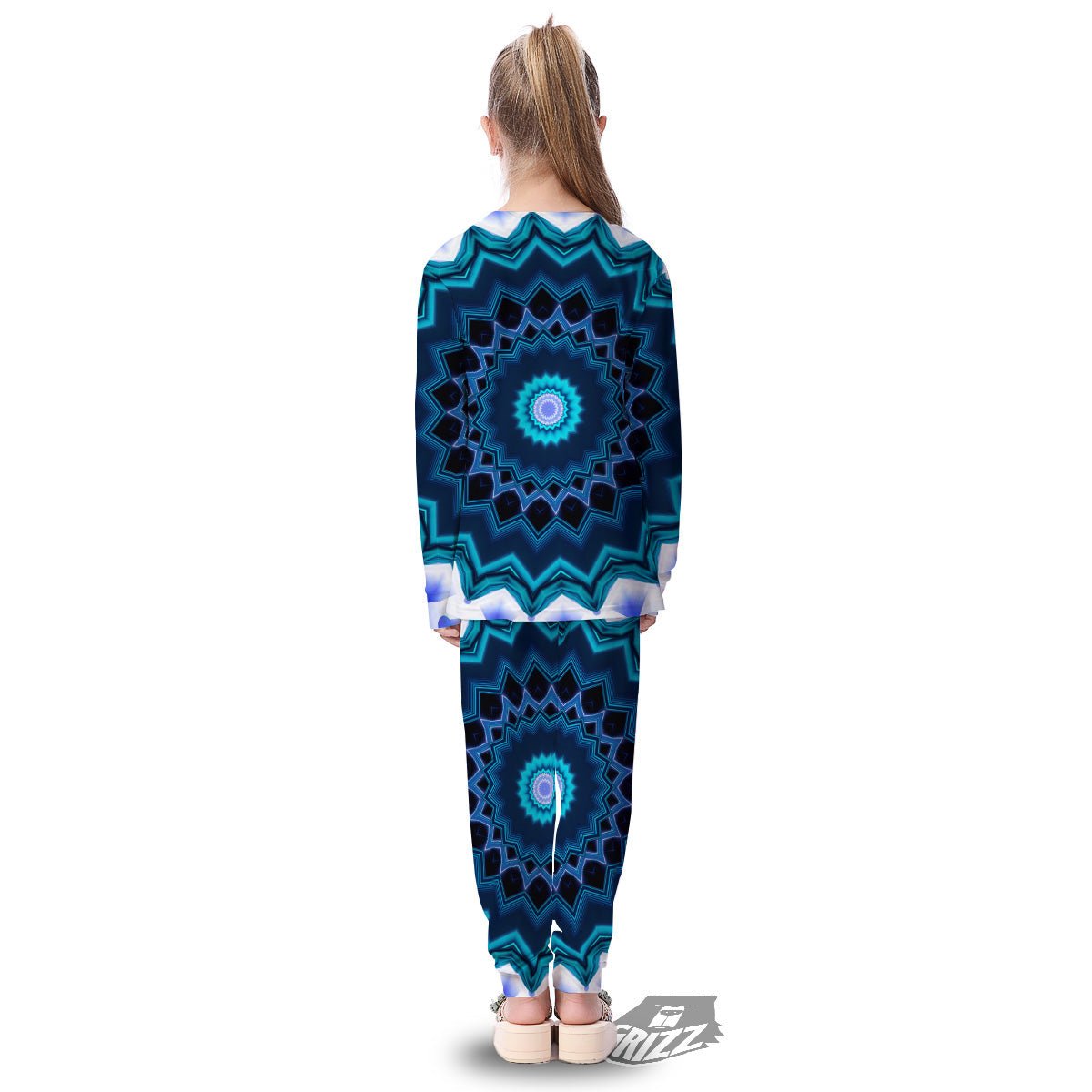 Kaleidoscope Blue Crystal Print Kid's Pajamas-grizzshop