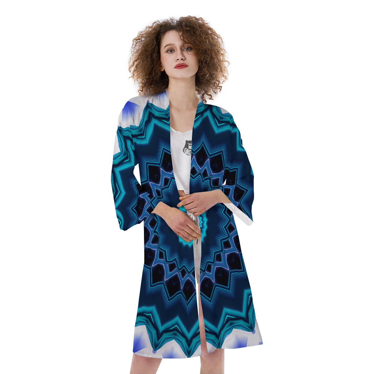 Kaleidoscope Blue Crystal Print Kimono-grizzshop