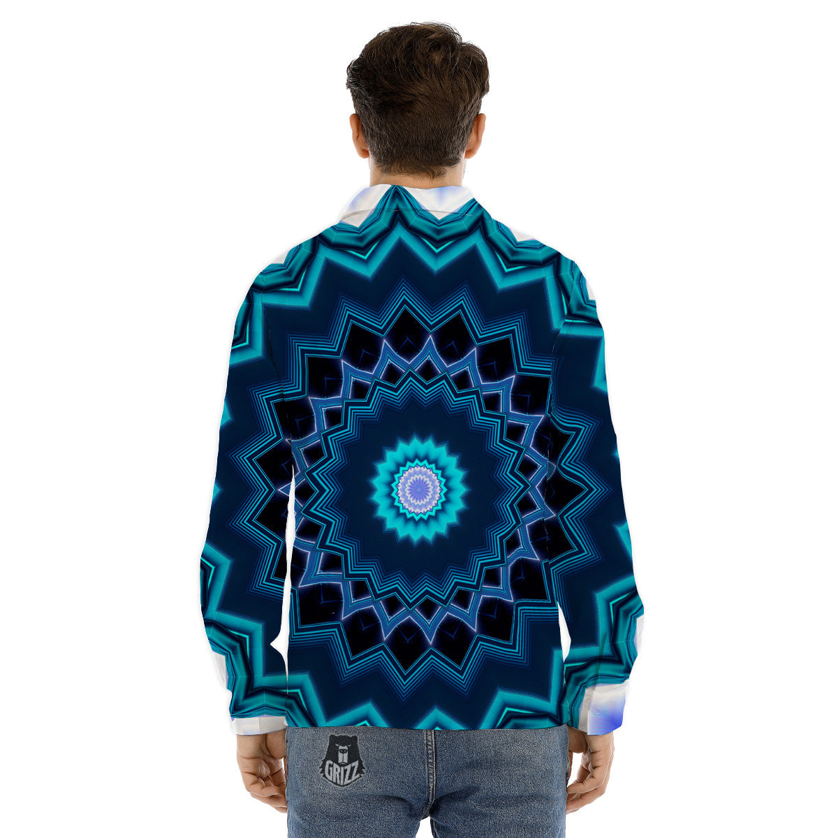 Kaleidoscope Blue Crystal Print Men's Dress Shirts-grizzshop