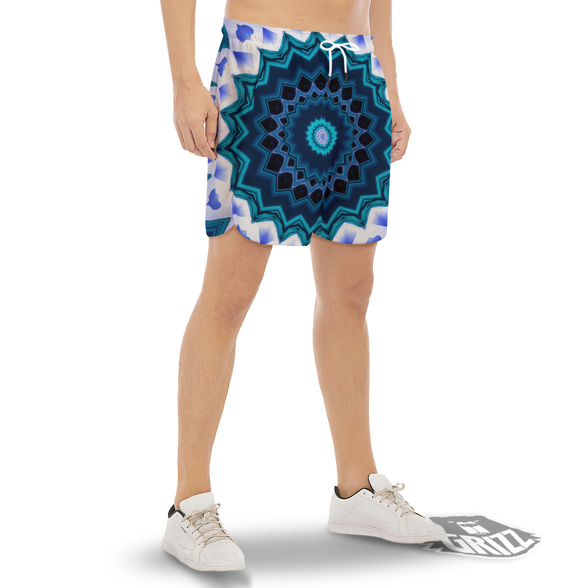 Kaleidoscope Blue Crystal Print Men's Gym Shorts-grizzshop