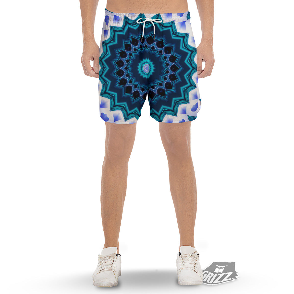 Kaleidoscope Blue Crystal Print Men's Gym Shorts-grizzshop