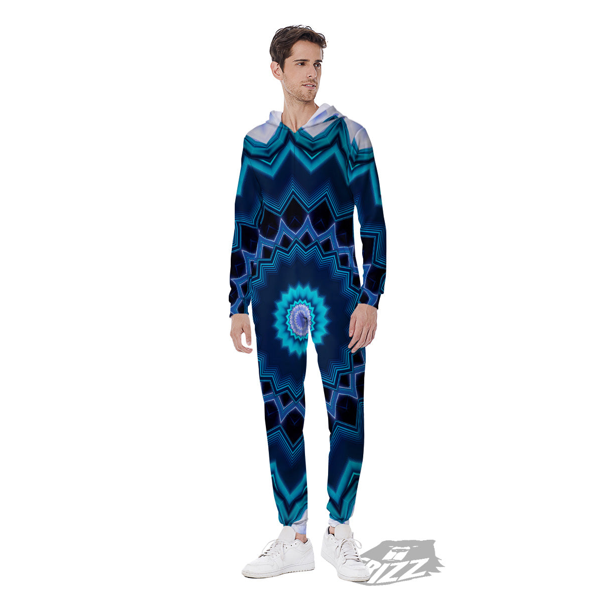 Kaleidoscope Blue Crystal Print Men's Jumpsuit-grizzshop