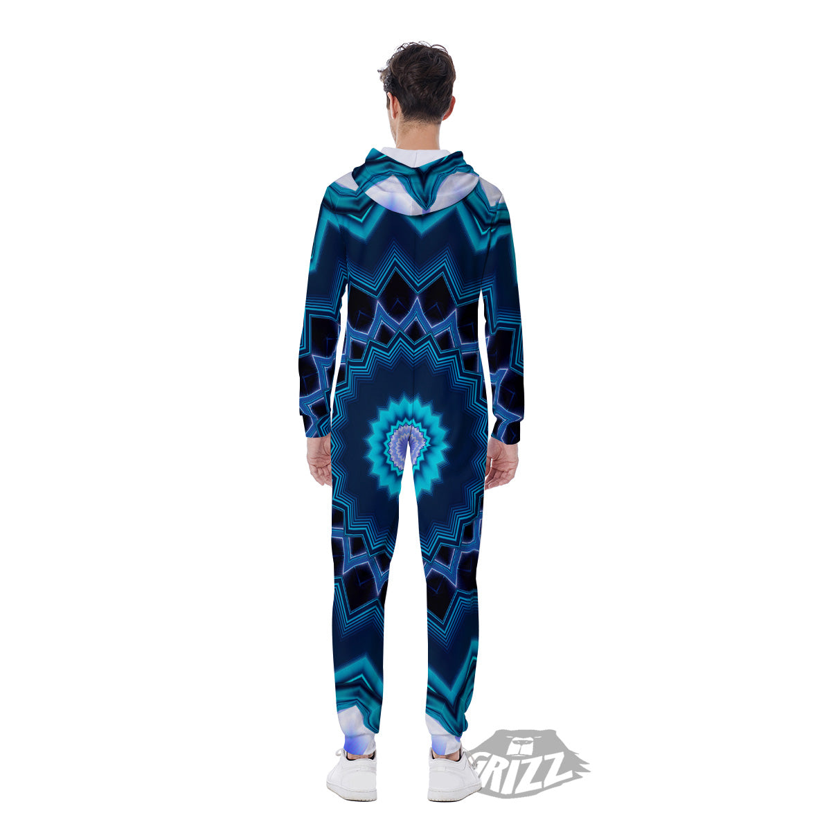 Kaleidoscope Blue Crystal Print Men's Jumpsuit-grizzshop