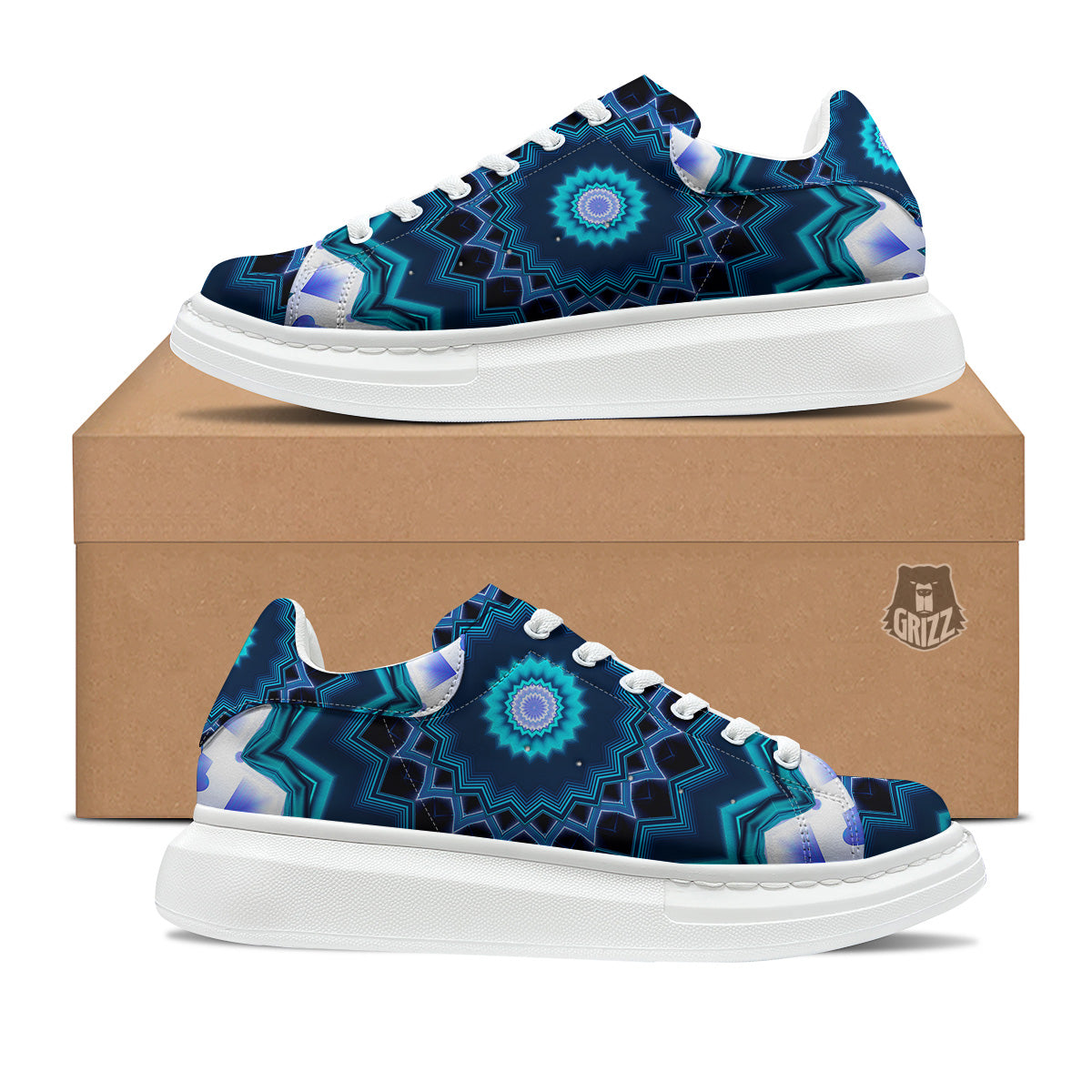 Kaleidoscope Blue Crystal Print Platform Shoes-grizzshop