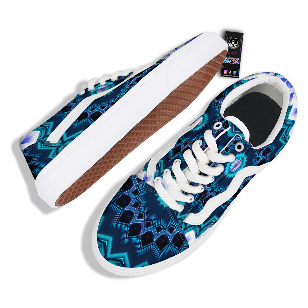 Kaleidoscope Blue Crystal Print Skate Shoes-grizzshop