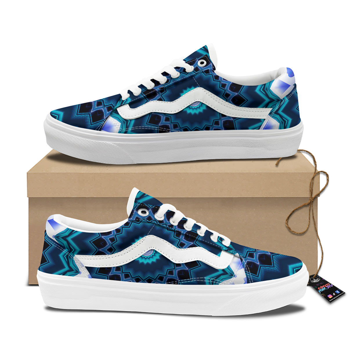 Kaleidoscope Blue Crystal Print Skate Shoes-grizzshop