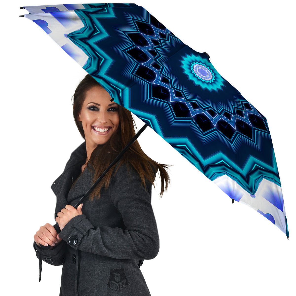 Kaleidoscope Blue Crystal Print Umbrella-grizzshop