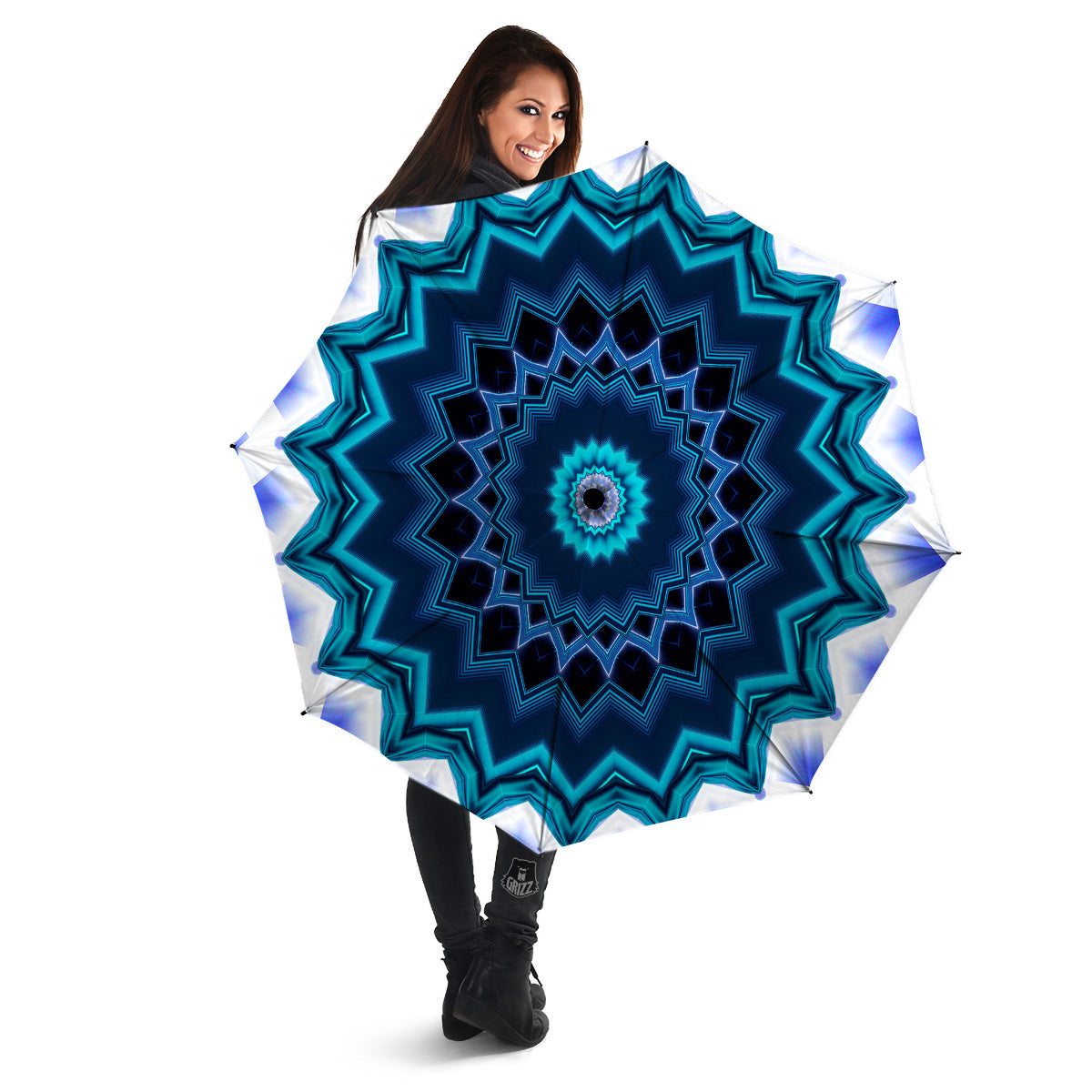 Kaleidoscope Blue Crystal Print Umbrella-grizzshop