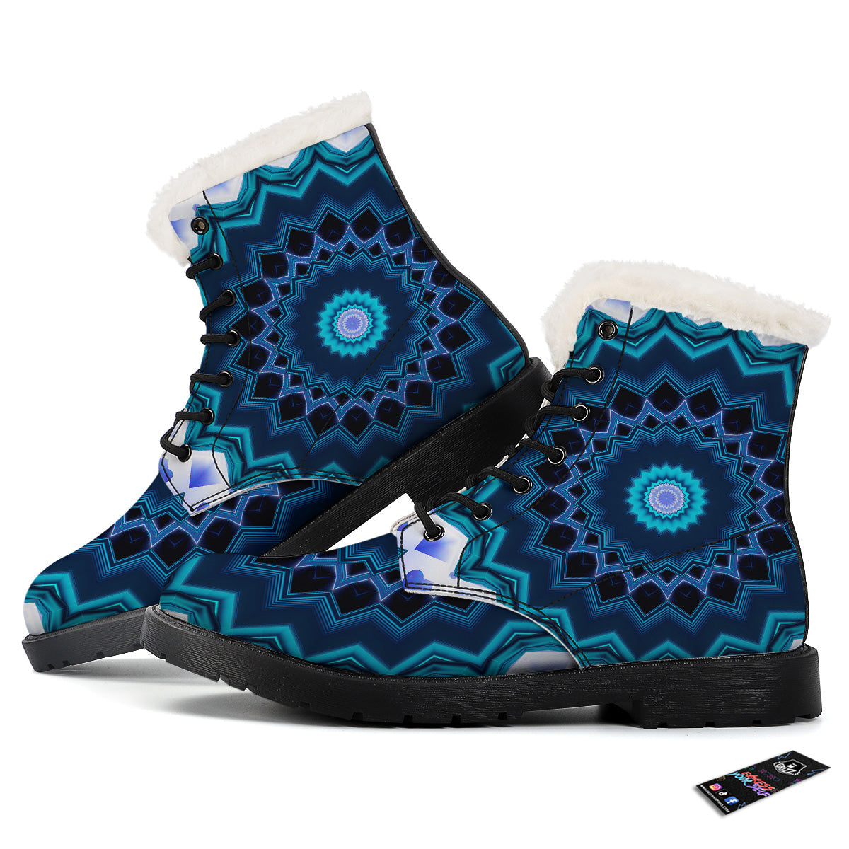 Kaleidoscope Blue Crystal Print Winter Boots-grizzshop