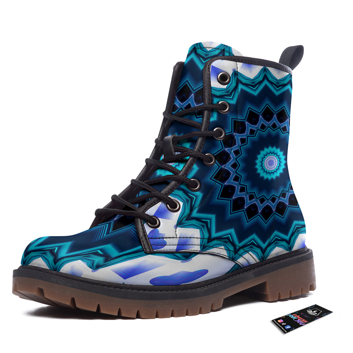 Kaleidoscope Blue Crystal Print Work Boots-grizzshop