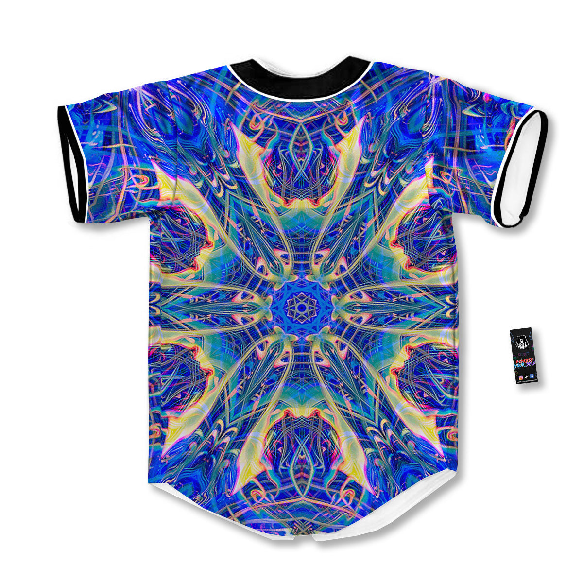 Kaleidoscope Blue Print Baseball Jersey-grizzshop