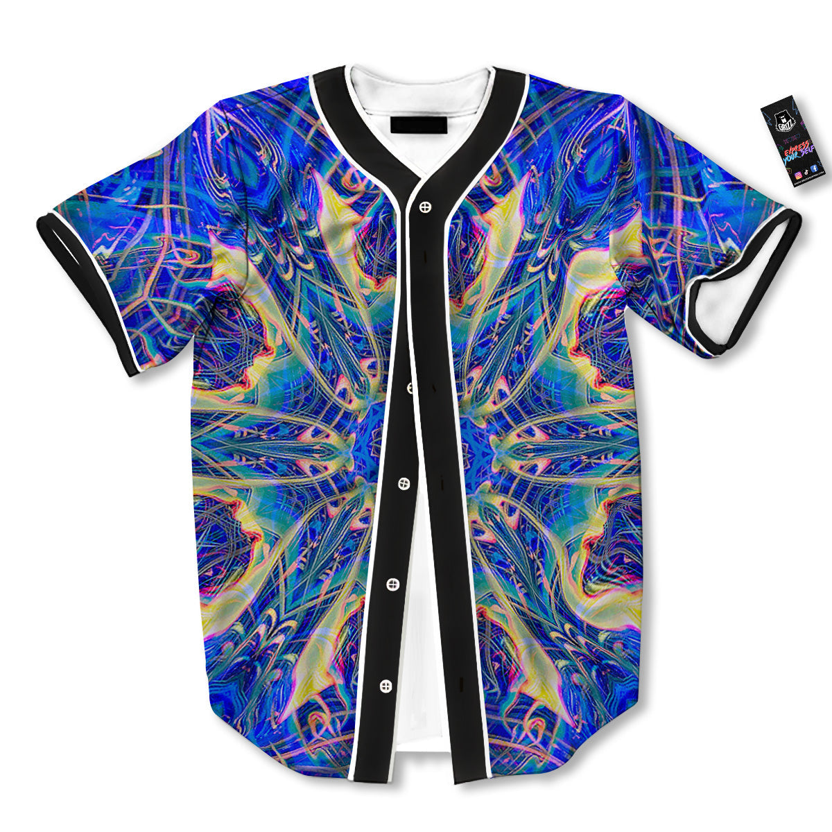 Kaleidoscope Blue Print Baseball Jersey-grizzshop