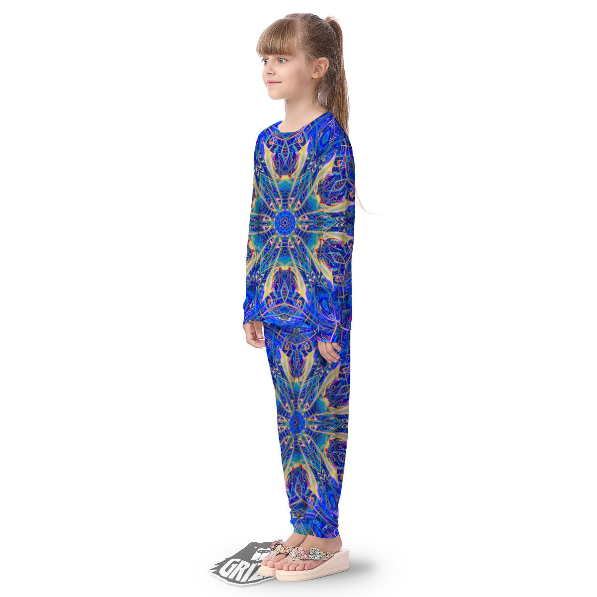 Kaleidoscope Blue Print Kid's Pajamas-grizzshop