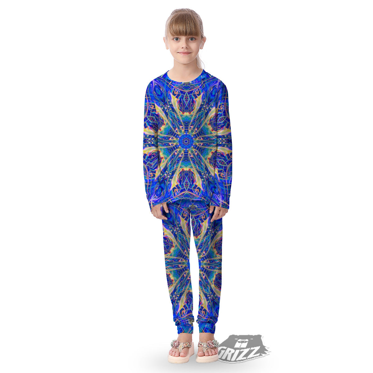 Kaleidoscope Blue Print Kid's Pajamas-grizzshop