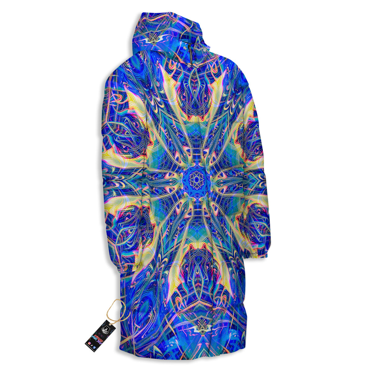 Kaleidoscope Blue Print Long Down Jacket-grizzshop