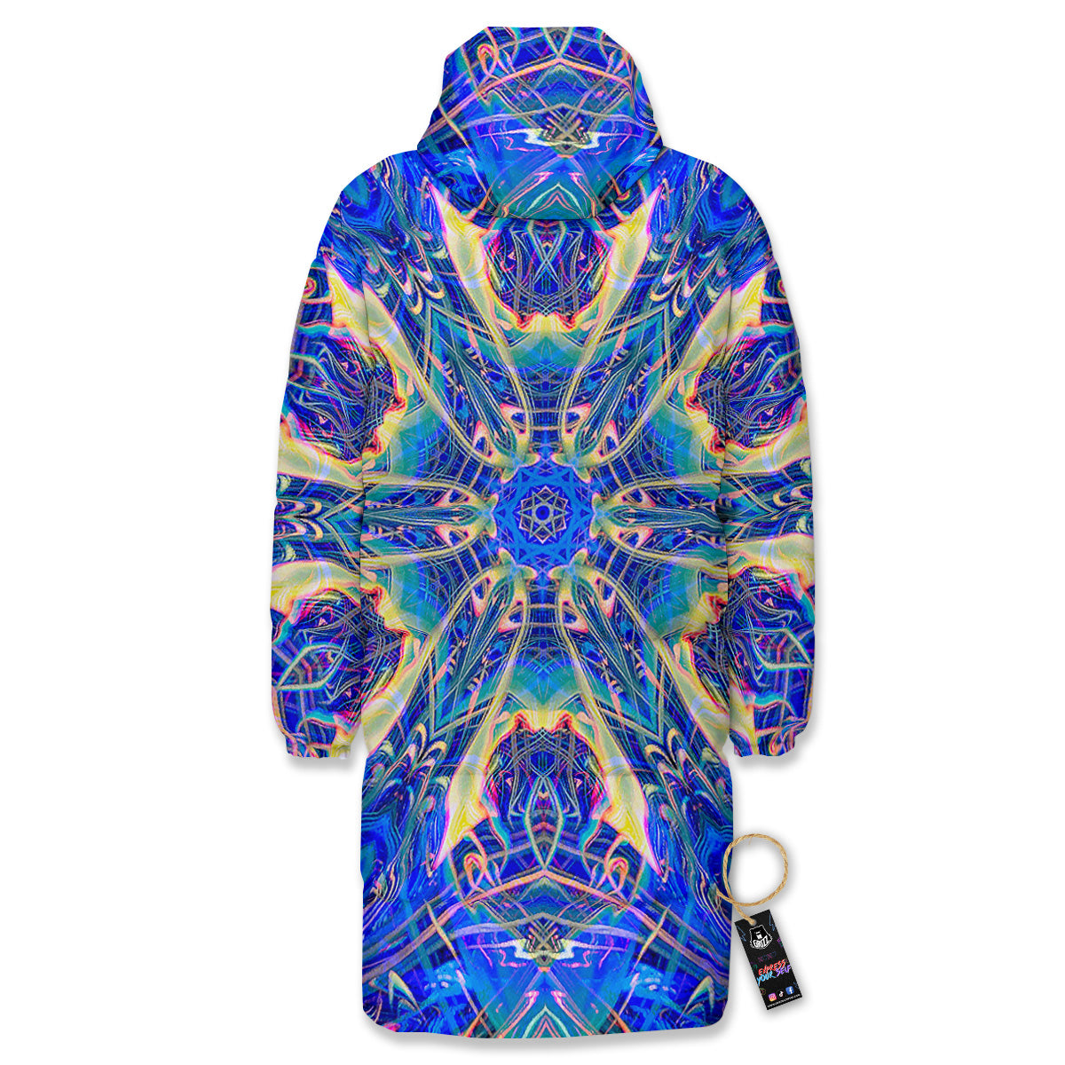 Kaleidoscope Blue Print Long Down Jacket-grizzshop
