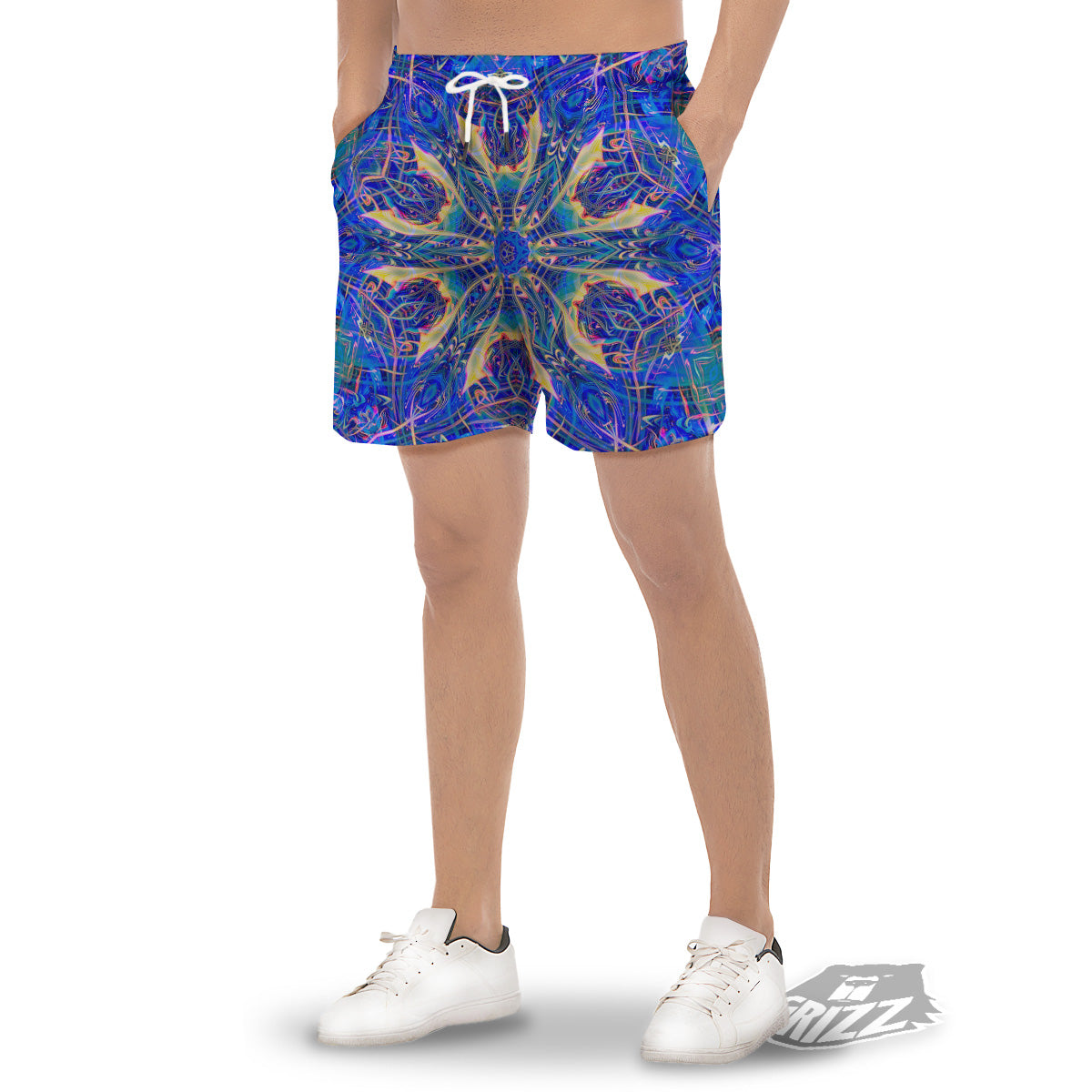 Kaleidoscope Blue Print Men's Gym Shorts-grizzshop