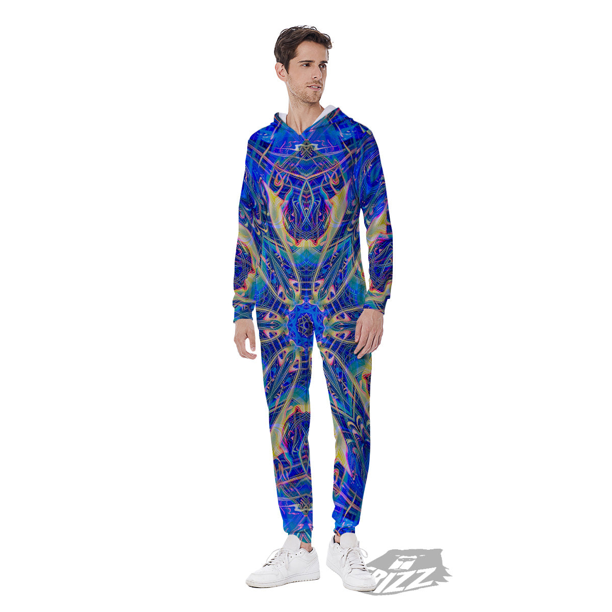 Kaleidoscope Blue Print Men's Jumpsuit-grizzshop