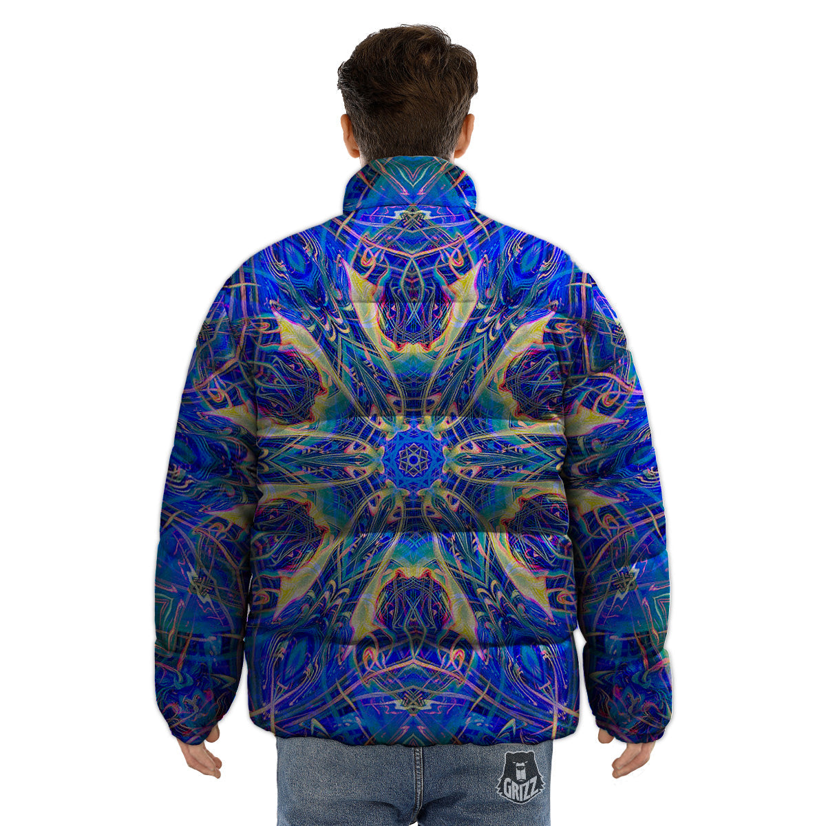 Kaleidoscope Blue Print Puffer Jacket-grizzshop