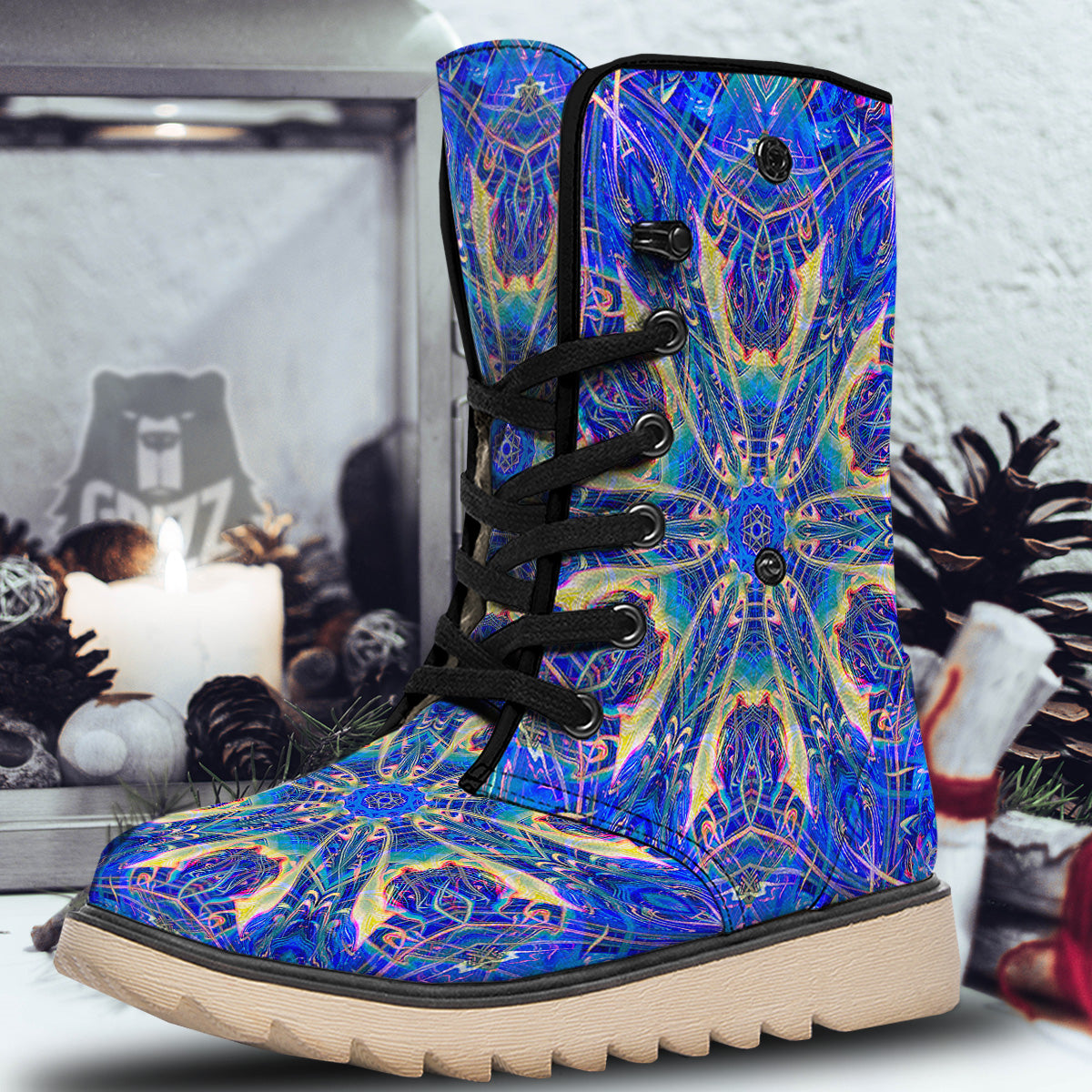 Kaleidoscope Blue Print Snow Boots-grizzshop