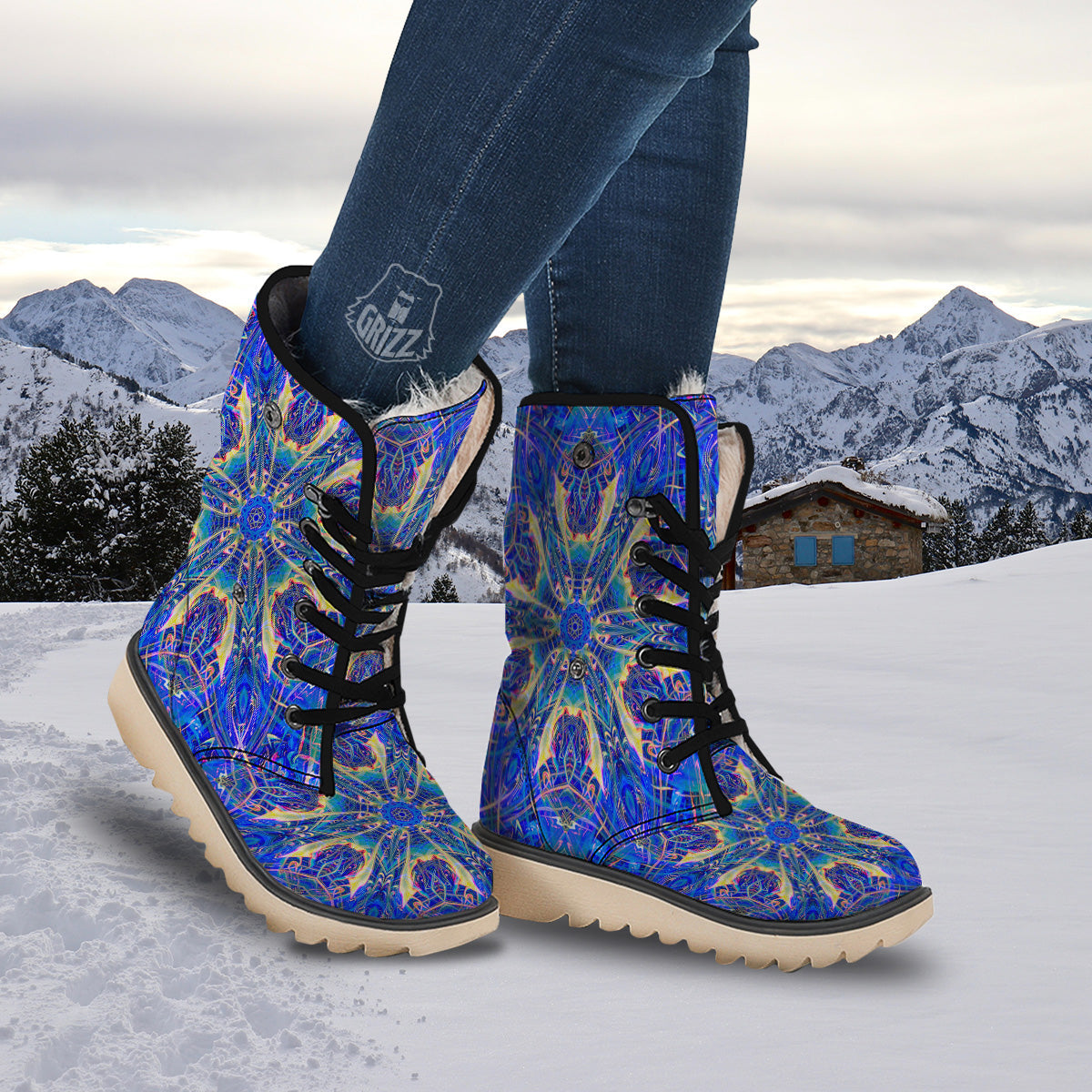 Kaleidoscope Blue Print Snow Boots-grizzshop