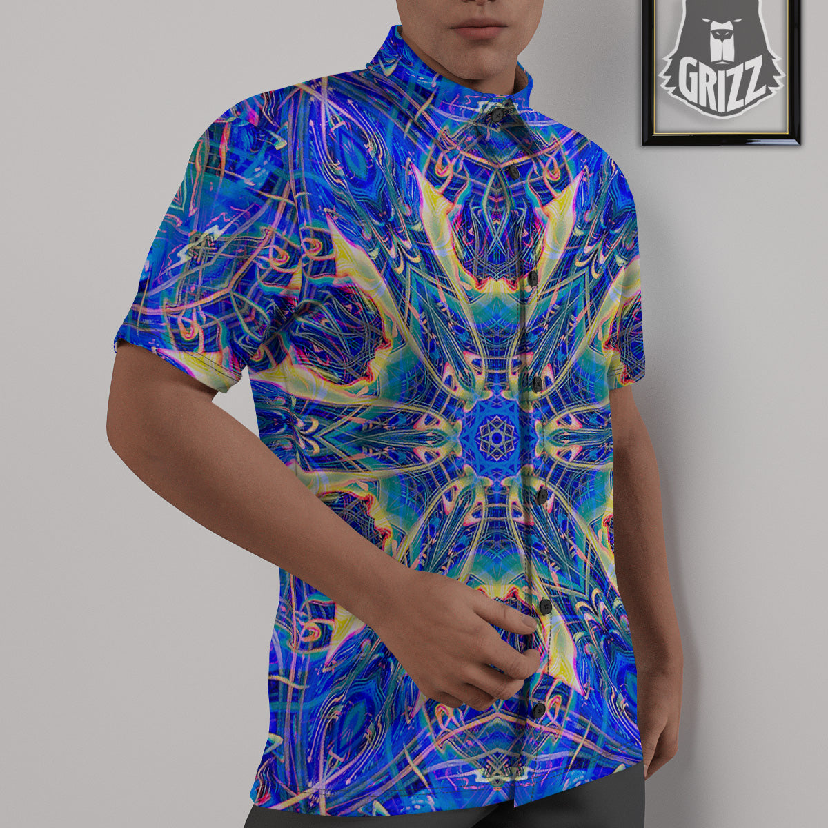 Kaleidoscope Blue Print Untucked Shirts-grizzshop