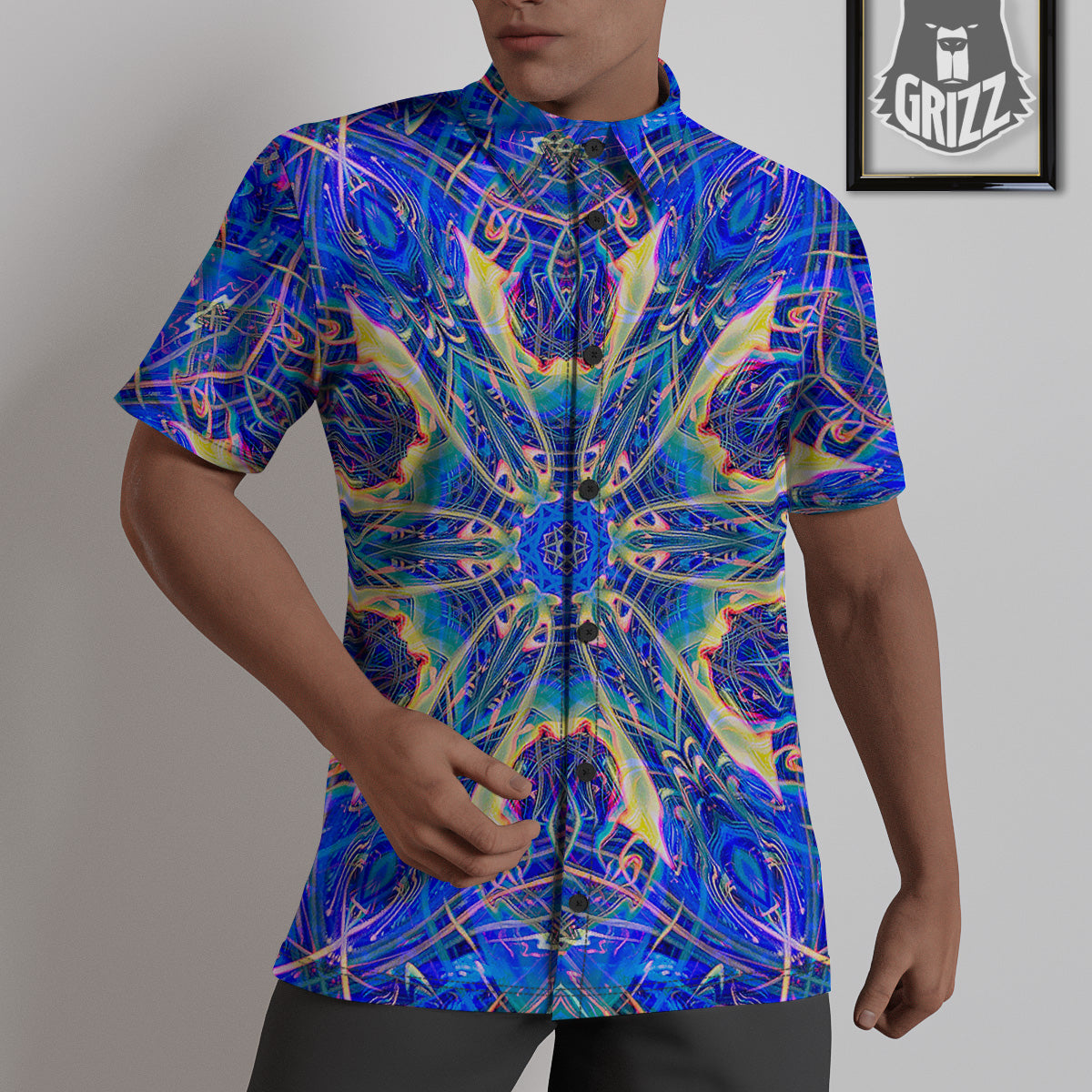 Kaleidoscope Blue Print Untucked Shirts-grizzshop