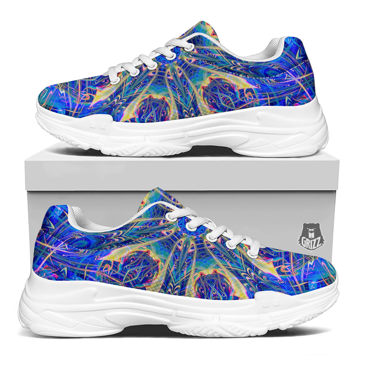 Kaleidoscope Blue Print White Chunky Shoes-grizzshop