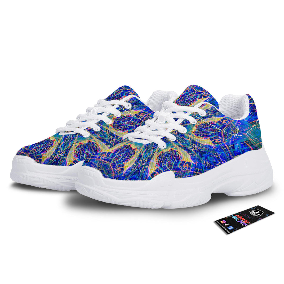 Kaleidoscope Blue Print White Chunky Shoes-grizzshop